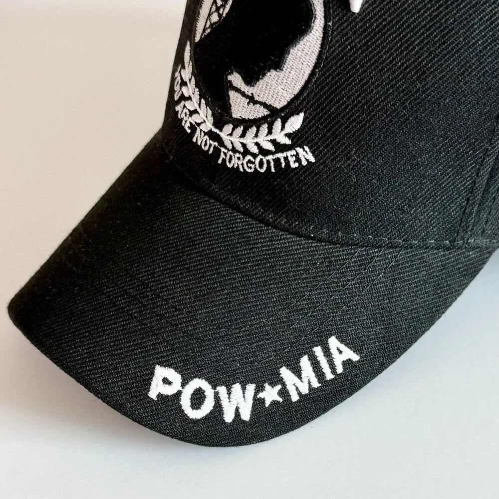 US Warriors POW-MIA You Are Not Forgotten Embroidered Shadow Black Cap NEW w/Tag